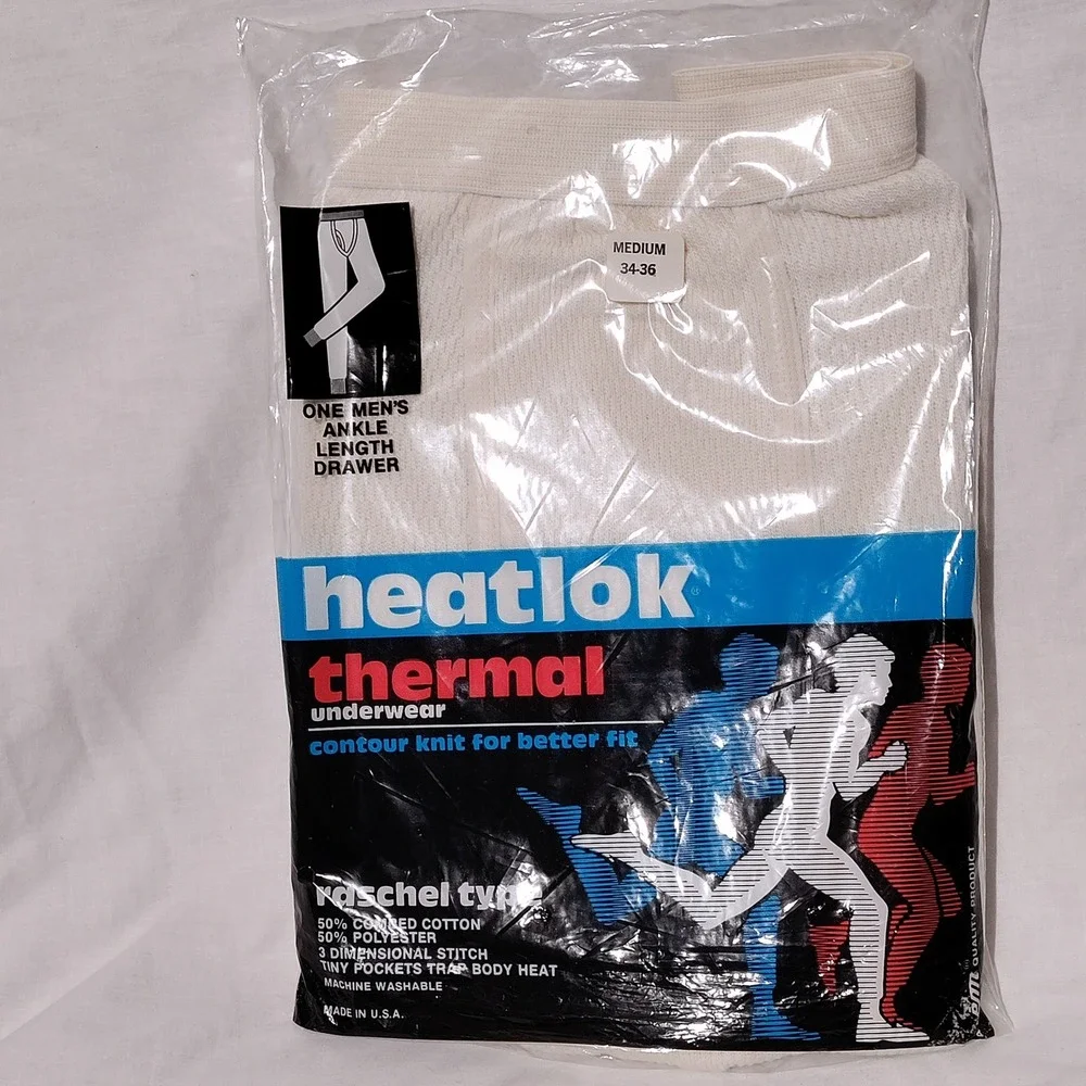 Vintage Heatlok Thermal Underwear Mens Medium White Raschel Knit Made in USA NIP